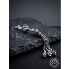 Roza Silver 925 Ayar Gümüş Otantik Işleme Burgu Karo Kafes 3lü Zincir Tesbih Püskülü