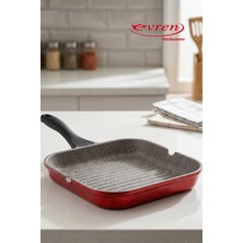 EVREN MUTFAK Kare Izgara Tava 28CM,İNDÜKSİYON Tabanlı Non-Stıck 28CM Tava