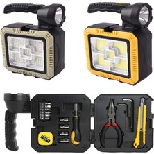 Gama Güneş Enerjili 20W Cob LED Kamp Lambası + Araç Mini Onarım Tamir Setli (Tornavida,metre Alyan,kargaburnu)