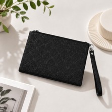 Yonca Outlet Kadın Siyah Clutch Çanta Bileklik Askılı Fermuarlı Portföy El Çantası