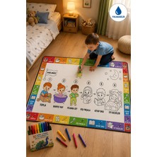 Nizal Home Eğitici Yıkanabilir Tekrar Boyanabilir Çocuk Odası Oyun Matı Boyama Halısı Boya Kalem Seti Hediye