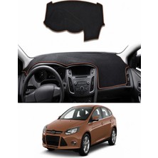 E-BİZ Ford - Focus 3 (2011-2018) Uyumlu Torpido Koruma Kılıfı - Kahverengi Şeritli