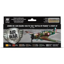 "vallejo 71626 8X18 Ml. Armée De L'air Colors 1939 To 1942 ""battle Of France"" & Vichy Af, Model Air Serisi Model Boyası Seti"