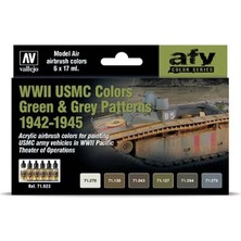 Vallejo 71623 6X18 Ml. Wwıı Usmc Colors Green & Grey Patterns 1942-1945, Model Air Serisi Model Boyası Seti