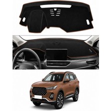 E-BİZ Chery Tiggo 7 Pro 2020+ Uyumlu Torpido Koruma Kılıfı - Kahverengi Şeritli