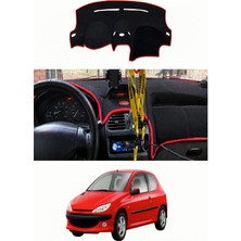 E-BİZ Peugeot - 206 Buyuk Ekran (1998-2012) Uyumlu Torpido Koruma Kılıfı - Kırmızı Şeritli