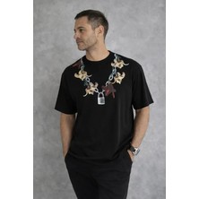 Etiler Collection Erkek Baskılı T-Shirt Kısa Kol Bisiklet Yaka Regular Fit Rahat Kalıp Günlük Tişört - Siyah