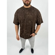 Etiler Collection Erkek Premium Tişört Osy Yumuşak Dokulu Yıkamalı Oversize T-Shirt - Kahverengi