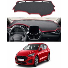 E-BİZ Ford - Fiesta (2017-2023) Uyumlu Torpido Koruma Kılıfı - Kırmızı Şeritli