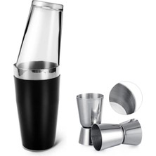 Adin Tasarım Kokteyl Yapım Seti 2li Siyah Baston Shaker 750 ml Jigger 2/4 cl Kokteyl Ölçeği Bartender Bar Seti