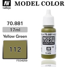 Vallejo 70881 18 Ml. (112) Yellow Green-Matt, Model Color Serisi Model Boyası