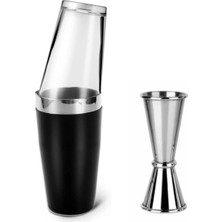 Adin Tasarım Kokteyl Yapım Seti 2li Siyah Baston Shaker 750 ml Jigger 3/6 cl Kokteyl Ölçeği Bartender Bar Seti