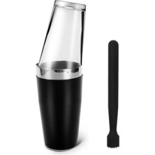 Adin Tasarım Baston Siyah Shaker 750 ml ve Mojito Tokmağı Siyah 20.7 cm Tokmak Bar Tokmağı Kokteyl Cam Shaker