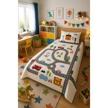 Evdek Bebek ve Çocuk Odası Road Town – Yol Tek Kişilik Pike Takımı 160X230 cm 6etd1