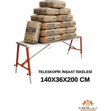 Midilli Alüminyum Gövdeli Çelik Ayaklı Teleskopik Inşaat Iskelesi Kırmızı - 400 kg Taşıma Kapasitesi 140X36X200CM