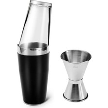 Adin Tasarım Kokteyl Yapım Seti 2li Siyah Baston Shaker 750 ml Jigger 3/4.5 cl Kokteyl Ölçeği Bartender Bar Seti