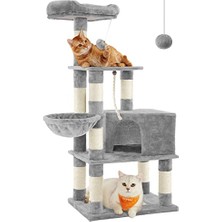 Die Grup Feandrea Tırmalama Ağacı, Büyük, 138 cm Yüksekliğinde, Kedi Ağacı, Tırmalama Tahtası ve 9 Tırmalama Direği, Platform, Mağara, Pelüş Top, Çok Kademeli, Açık Gri PCT60W