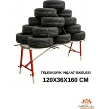 Midilli Alüminyum Gövdeli Çelik Ayaklı Teleskopik Katlanır Inşaat Iskelesi - 400 kg Taşıma Kapasitesi 120X36X160CM