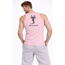 Etiler Collection Erkek Fitilli Atlet Sıfır Yaka Slim Fit Arka Baskılı Spor Atlet - Pembe