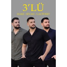 Etiler Collection Erkek Waffle Dokuma Açık Yakalı Düğmeli Regular Kalıp 3’lü Gömlek Seti - Siyah, Haki, Lacivert