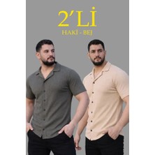 Etiler Collection Erkek Waffle Dokuma Açık Yakalı Düğmeli Regular Kalıp 2’li Gömlek Seti - Haki - Bej