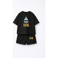 Fasardi Super Bear Adventure Süper Ayı Baskılı Oversize %100 Pamuk Tişört Şort 2li Çocuk Takım