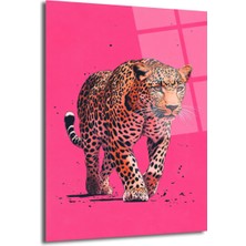 GLAZELLA Vahşi Zarafet: Pembe Fonlu Leopar Cam Tablo
