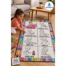 Nizal Home Eğitici Yıkanabilir Tekrar Boyanabilir Çocuk Odası Oyun Matı Boyama Halısı Boya Kalem Seti Hediye
