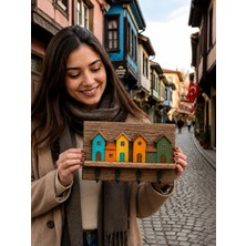 Dekoratif Ahşap Ev Figürlü Anahtarlık Askılığı 20X30 cm | 4 Kancalı Duvar Anahtarlığı Organizer