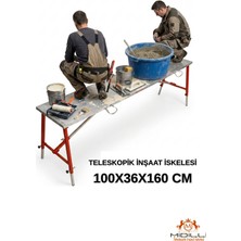 Midilli Alüminyum Gövdeli Çelik Ayaklı Teleskopik Inşaat Iskelesi Kırmızı - 400 kg Taşıma Kapasitesi 100X36X160CM