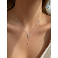 Sara Silver 925 Ayar Gümüş Taşlı Modern Y-Model Tektaş Kolye Kadın Şık Tasarım