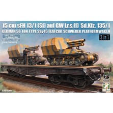 Zimi 35076 1/35 Ölçek, Düz Kasa Yük Wagonu ve 2 Adet 15 cm Sfh 13/1 Toplu SD.KFZ.135/1, 3 Lü Set, Plastik Model Kiti
