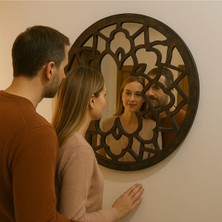 Ahşap Dekoratif Yuvarlak Ayna , 70 cm Dekoratif Ayna (Beyaz-Siyah)