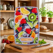 Abnturk Meyve Desenli Pratik Kesme Tahtası Kaymaz Plastik Mutfak Yemek Hazırlık Doğrama Sunum Bloğu Saplı 30X20 cm