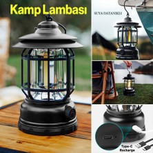 EkoAlışverişDünyam Dekoratif Kamp Lambası Ledli Beyaz Işıklı El Feneri Işıldak Şarjlı Portatif Gece Lamba Siyah
