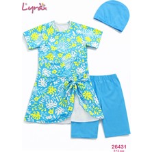 Butik Kız Çocuk Deniz & Havuz 3'lü Bone,üst,tayt Yarı Kapalı Mayo