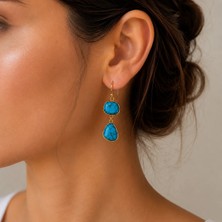 Sevil Gülgün Atelier  Turkuaz Taşlı Xuping Halka Küpe – Su Yolu / Vintage Bohem Kadın Küpe, Günlük ve Şık