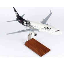 THY037 1/100 Ölçek, Thy Altay Spor Logolu B737-800 Yolcu Uçağı, Sergilemeye Hazır Ahşap Standlı Model