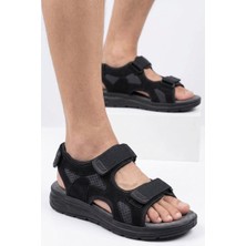 Stil Shoes Erkek Cırt Cırtlı Siyah Günlük Sandalet Anatomik Taban Spor Sandalet 45002