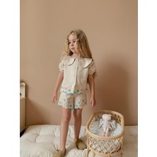 Yiğit Butik Kız Çocuk Gabardin Şortlu Takım Bebe Yaka Nakış Detaylı Yazlık Ikili Takım