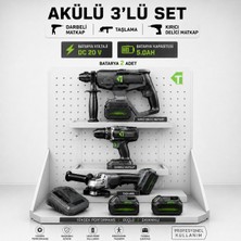 Badem10 Akülü 3’lü Set 20V Kömürsüz Darbeli Matkap Kırıcı Delici Avuç Taşlama Çift Akülü 5.0AH Somun Sökme