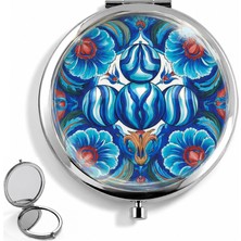 Leylaki Mavi Lotus Çiçekli Mandala Desenli Paslanmaz Çelik Cep Aynası