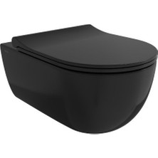Bocchi V-Tondo Rimless Asma Klozet Mat Siyah + Pure Slim Klozet Kapak Mat Siyah