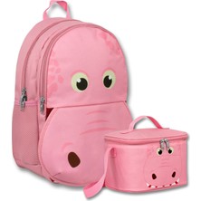 Ümit Çanta Kız Çocuk Pembe Hipopotam Şekilli Okul Çantası+Beslenme Çantası Seti - SETUMT6030B