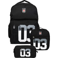 Beşiktaş Erkek Çocuk Üçlü Ilkokul Okul Çanta Seti - 1903 Baskılı (Gri - Siyah) - SETBJK26304A