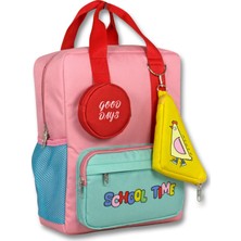 Cennec (Pembe - Yeşil) Kız Çocuk School Time Baskılı Ilkokul Okul Sırt Çantası - 6069