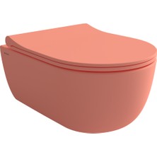 Bocchi V-Tondo Rimless Kısa Asma Klozet Mat Somon + Pure Slim Klozet Kapak Mat Somon