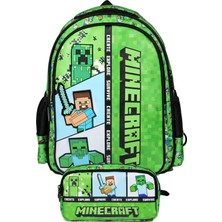Minecraft Ikili Okul Çantası ve Kalemlik Seti Yeşil (Minecraft Baskılı) Erkek Çocuk - SETMC26613C