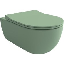 Bocchi V-Tondo Rimless Kısa Asma Klozet Mat Mint Yeşil + Pure Slim Klozet Kapak Mat Mint Yeşili