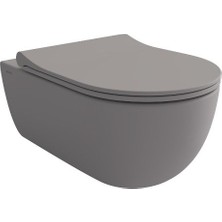 Bocchi V-Tondo Rimless Asma Klozet Mat Gri + Pure Slim Klozet Kapak Mat Gri
